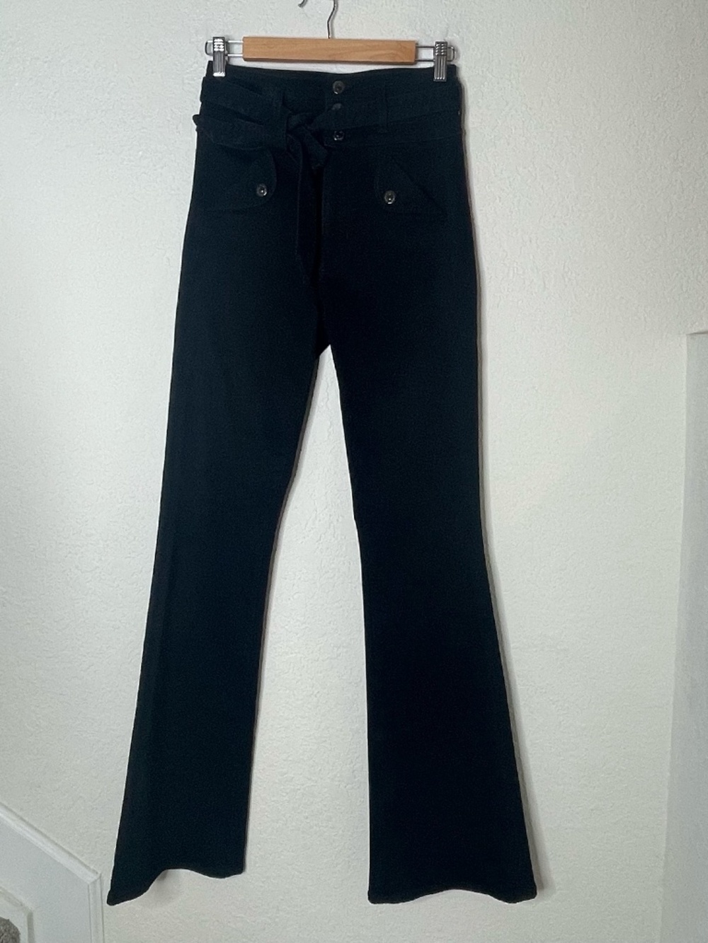 VERONICA BEARD Giselle Flare Extra High Rise Pants Size 27 Black Belt Tie USA